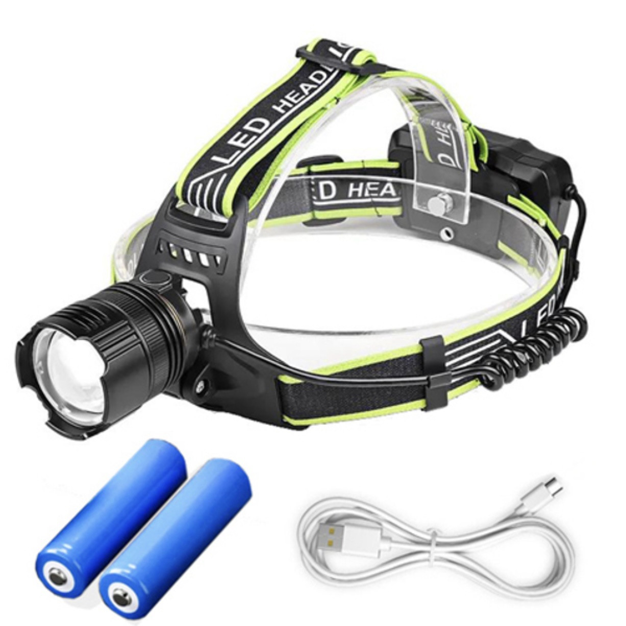 Ліхтарик налобний A45 на1 лінзу, 2*18650, кабель Type-C