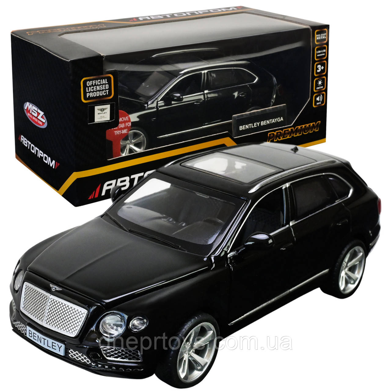 Машина метал 1:34 BENTLEY BENTAYGA Бентлі чорна світло звук, відкр.двері 15*6*5см (68369), фото 1