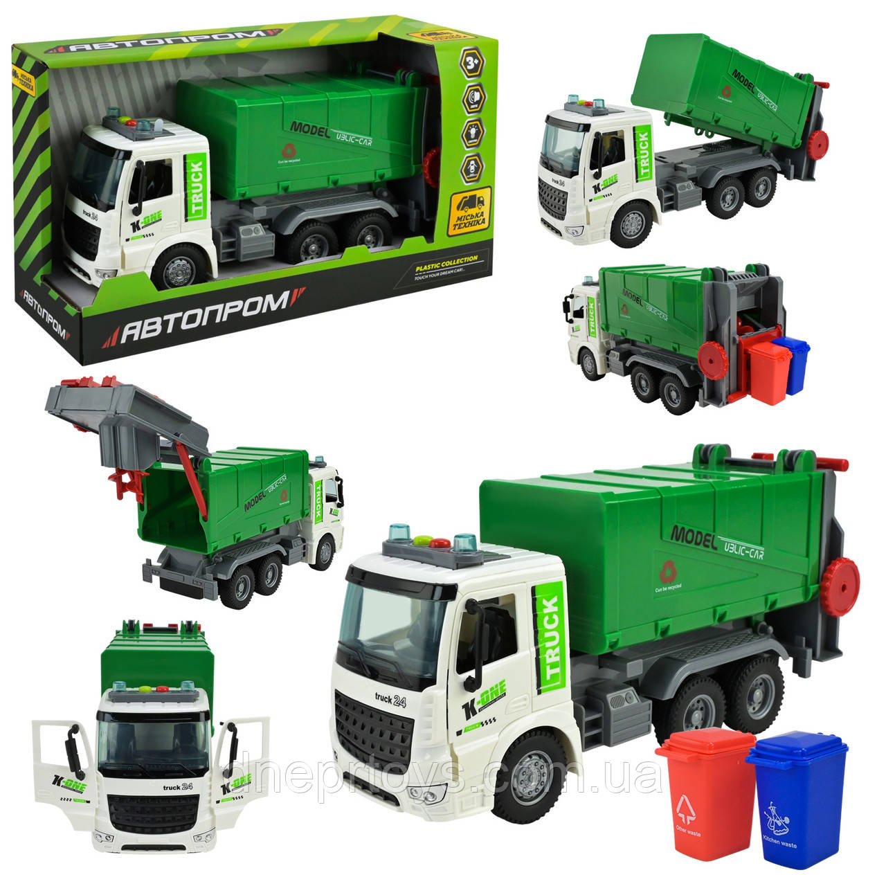 Машина Сміттєвоз зелений Автопром світло звук пластик 28*10*14,5см (AP9931), фото 1