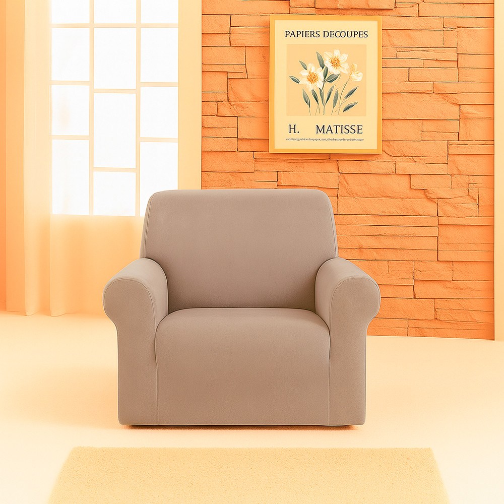 Чохол на крісло універсальний велюровий капучино Love You