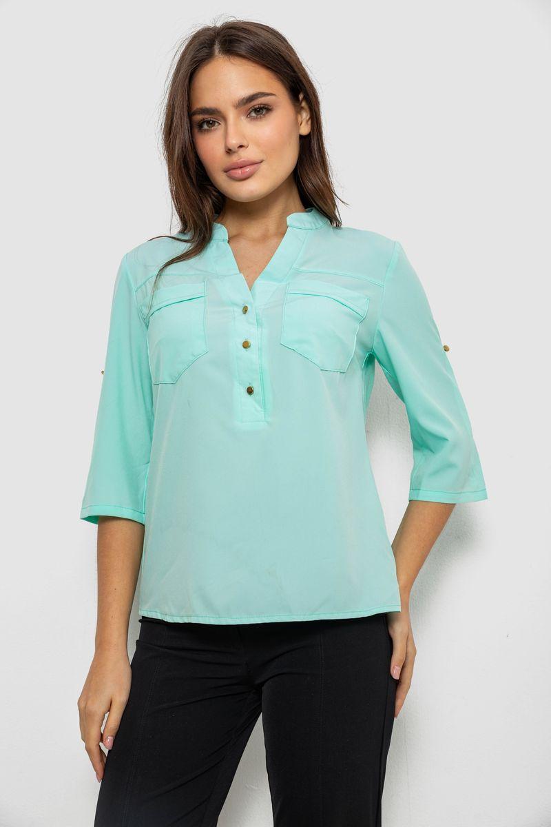 Блуза однотонна, колір м'ятний, 230R96-1, фото 1