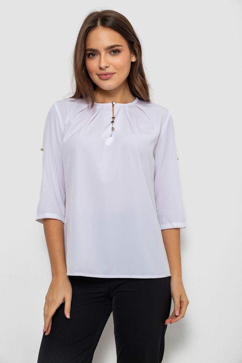 Блуза однотонна, колір білий, 230R1121-7, фото 1