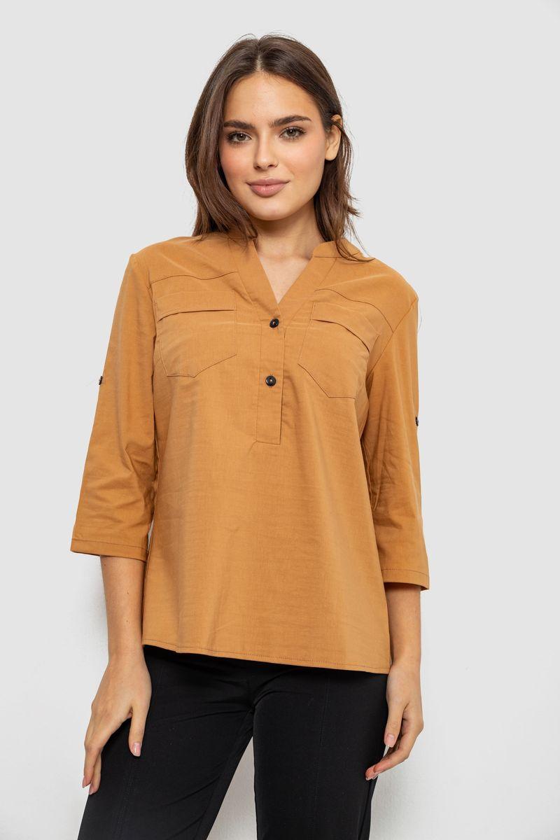 Блуза однотонна, колір коричневий, 230R96, фото 1