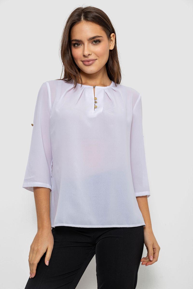 Блуза однотонна, колір білий, 230R1121-8, фото 1