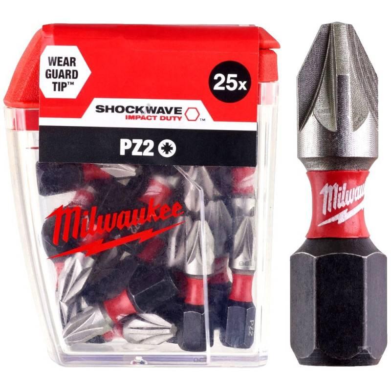 Біта SHOCKWAVE MILWAUKEE, PZ2, 25мм, (25шт), пластикова коробка