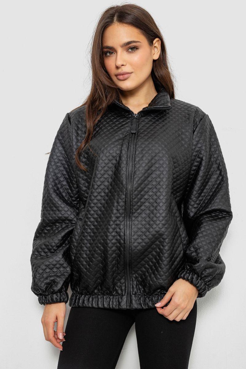 Бомбер жіночий із принтом, колір чорний, 257R72-1, фото 1