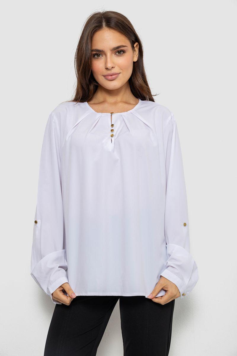 Блуза однотонна, колір білий, 230R1122-6, фото 1