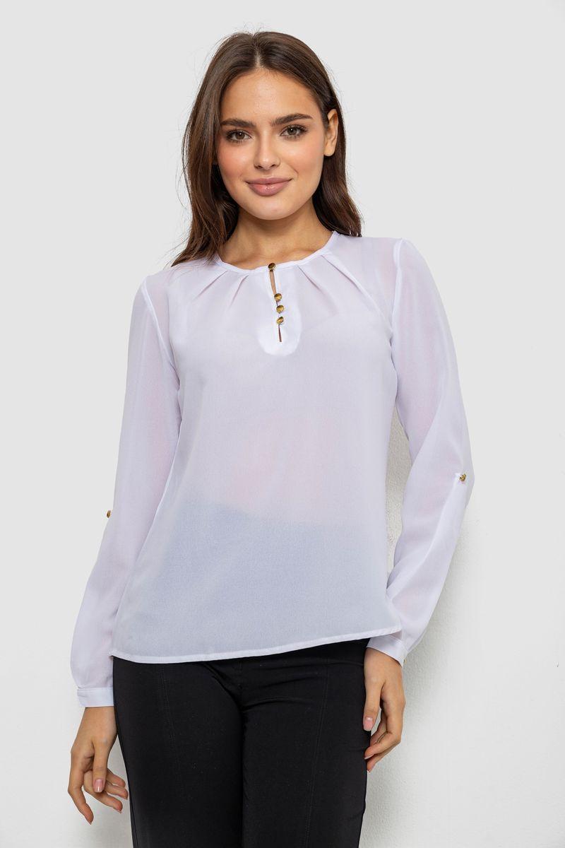 Блуза однотонна, колір білий, 230R1122-5, фото 1