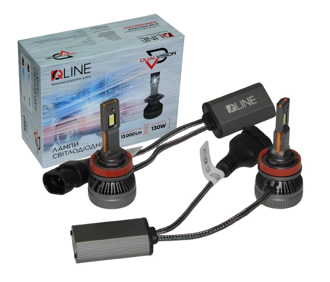 Комплект світлодіодних ламп QLine DualVision H8/H9/H11/H16 (PGJ19) 65W Canbus 6000K 12V