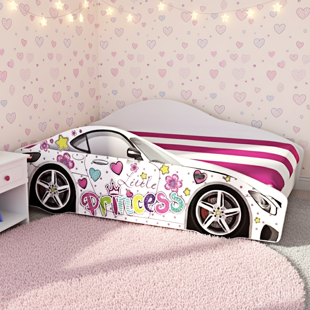 Ліжко машина Принцеса Еліт КОМПЛЕКТ з матрацом, дитяче ліжко авто з вбудованим матрацом Спорт, фото 1