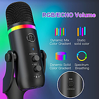 Ігровий мікрофон ZealSound K66PRO провідний з RGB підсвічуванням для пк, ноутбука, чату, запису стриму.