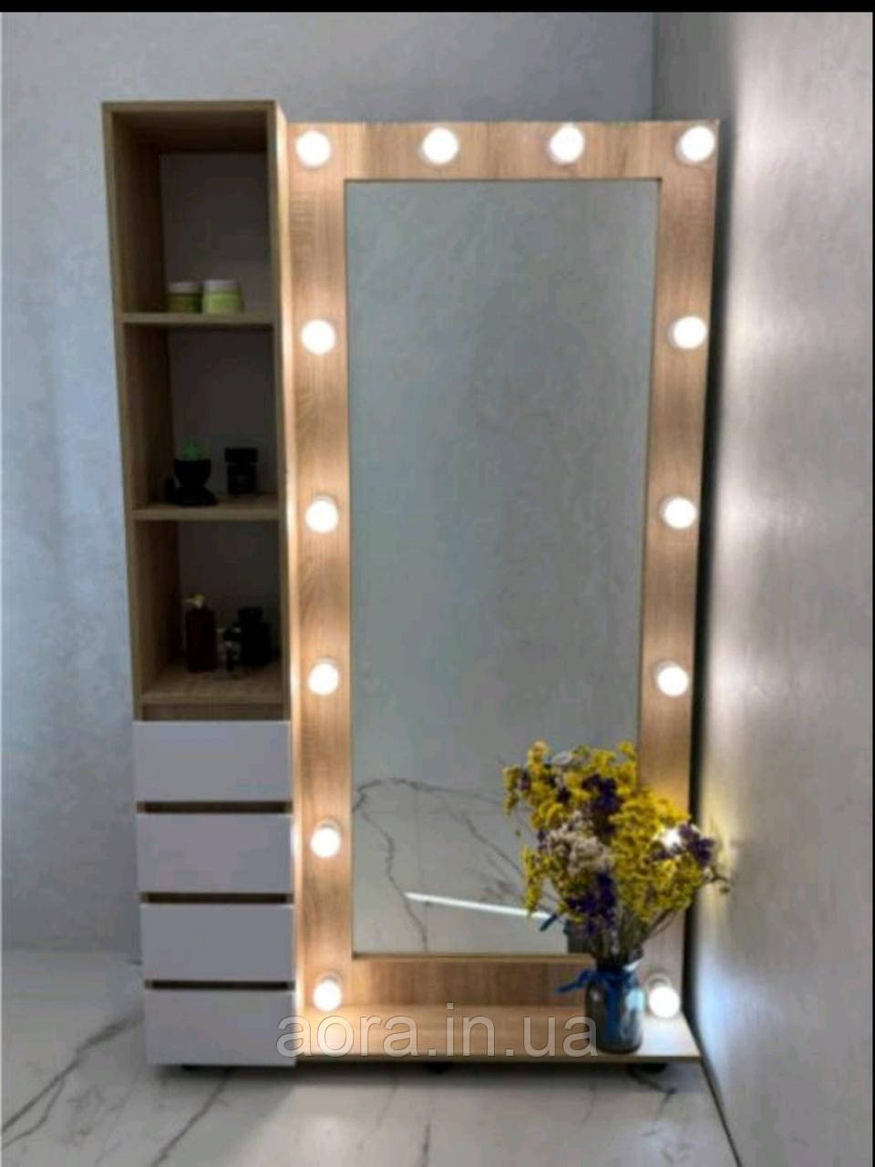 Напольне дзеркало з підсвіткою і поличками, фото 1