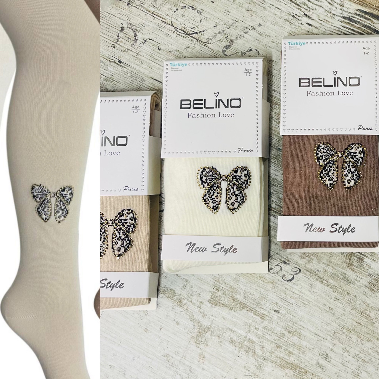 Світлі бавовняні колготки з бантиком принт леопард, фото 1