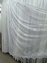 Тюль льон з вишивкою №2117 білий оптом