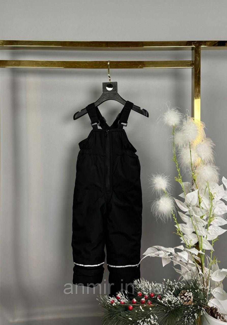 Зимові штани-напівкомбез дитячі на флісі для хлопчика 2-5 років.колір чорний, фото 1