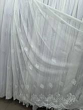 Тюль льон з вишивкою №2117 молочний  оптом