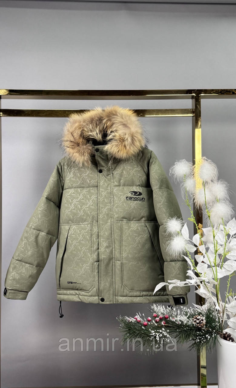 Куртка зимовий юніор з утяжками знизу для хлопчика 12-15 років, колір хакі