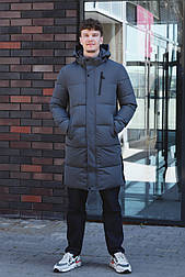 Чоловічий зимовий довгий пуховик у кольорі графіт