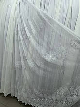 Тюль льон з вишивкою №2605 білий оптом