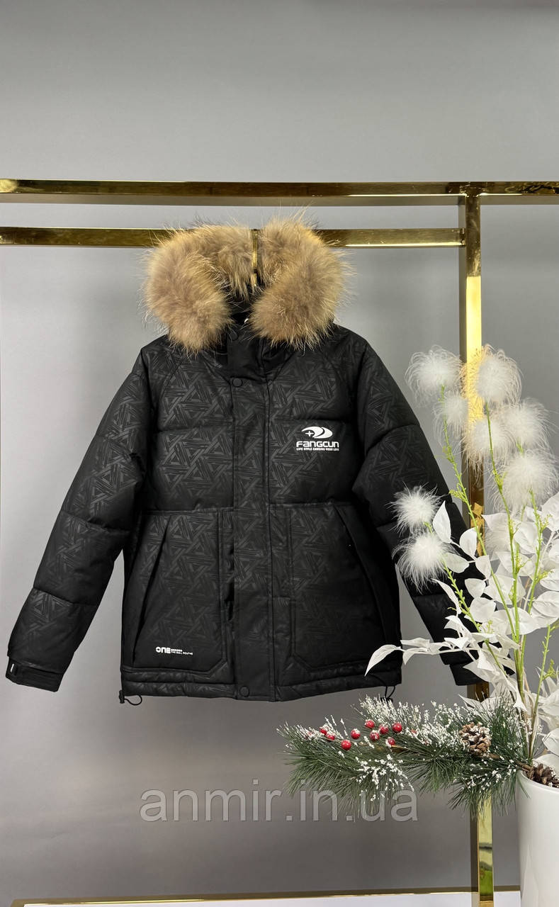 Куртка зимовий юніор з утяжками знизу для хлопчика 12-15 років, колір чорний