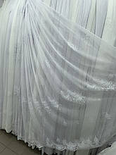 Тюль льон з вишивкою №2083 білий оптом