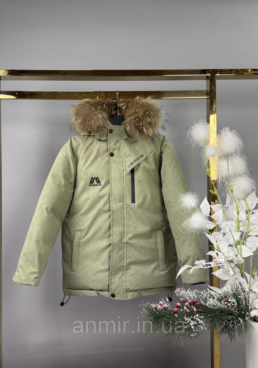 Куртка зимовий юніор з утяжками знизу для хлопчика 10-13 років, колір хакі