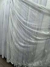 Тюль льон з вишивкою №2083 молочний оптом