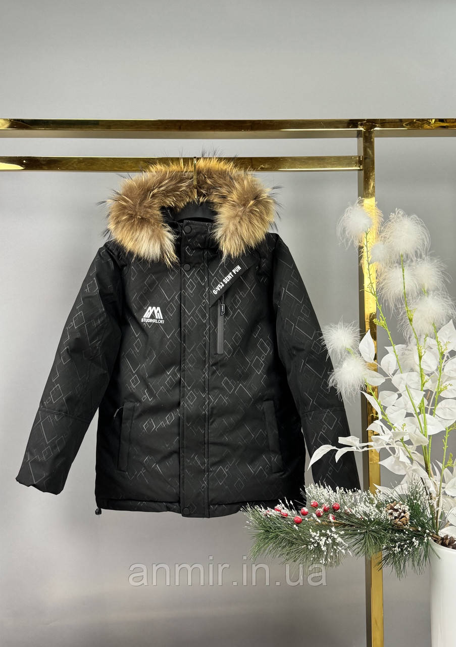 Куртка зимовий юніор з утяжками знизу для хлопчика 10-13 років, колір чорний, фото 1