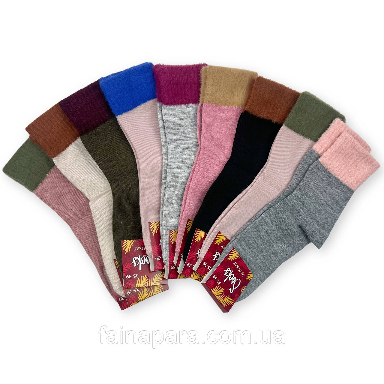 Жіночі ангорові яскраві шкарпетки з пухнастим верхом без махри, фото 1