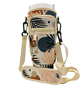 Чохол-сумка для термокружки Stanley Quencher 1,18 л бежевий тропік KT7001314 з ремінцем, захисний кейс для кухля