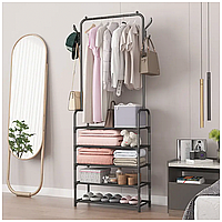 Стойка для одежды универсальная в прихожую черная подлоговая для хранения вещей и организации пространства