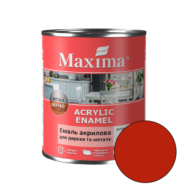 Емаль акрилова для дерева та металу Maxima, кавун шовковисто-матовий 0,75л., фото 1