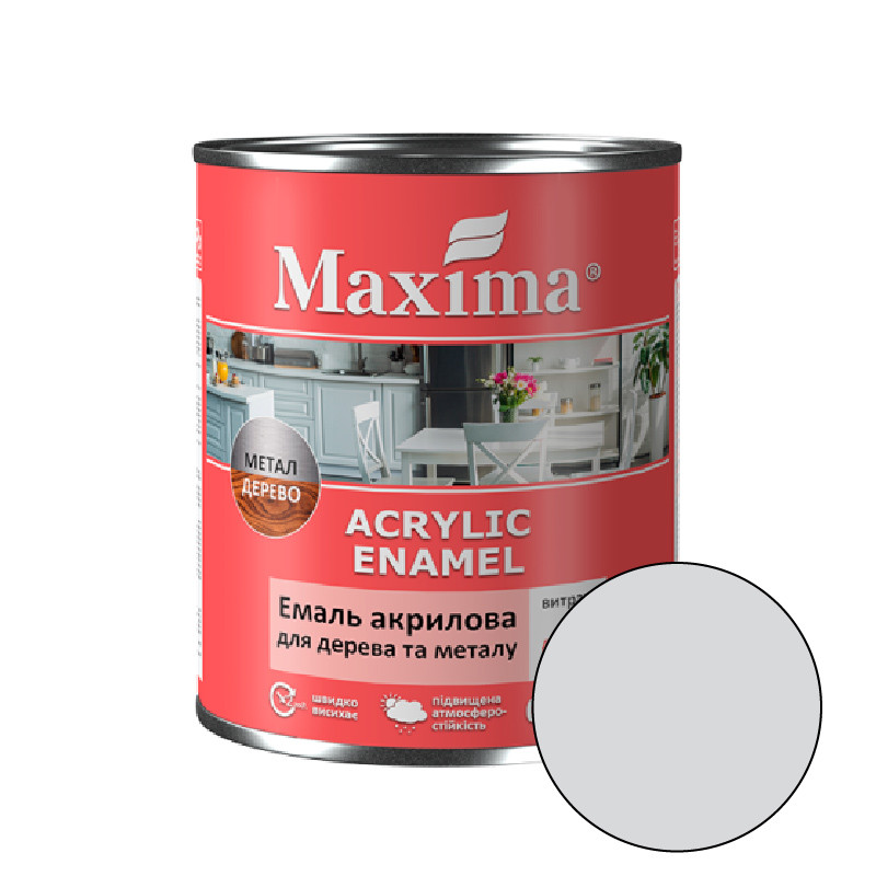 Емаль акрилова для дерева та металу Maxima, білий шовковисто-матовий 0,75л., фото 1