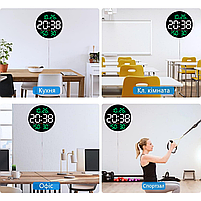 Годинник Deepfox DS-5501 LED цифровий електронний настінний Будильник Дата Температура Вологість (діаметр 25,4см) зелений, фото 5