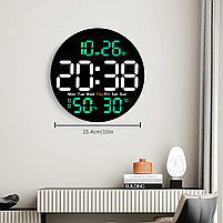 Годинник Deepfox DS-5501 LED цифровий електронний настінний Будильник Дата Температура Вологість (діаметр 25,4см) зелений, фото 7