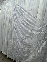 Тюль льон з вишивкою №6159 білий оптом