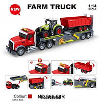 Набір транспорту 666-69R трейлер,1:14, інерційний, гумові колеса, трактор з причепом, музика, світло