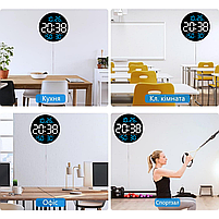 Годинник Deepfox DS-5501 LED цифровий електронний настінний Будильник Дата Температура Вологість (діаметр 25,4см) синій, фото 5