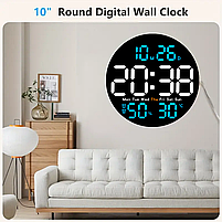 Годинник Deepfox DS-5501 LED цифровий електронний настінний Будильник Дата Температура Вологість (діаметр 25,4см) синій, фото 10