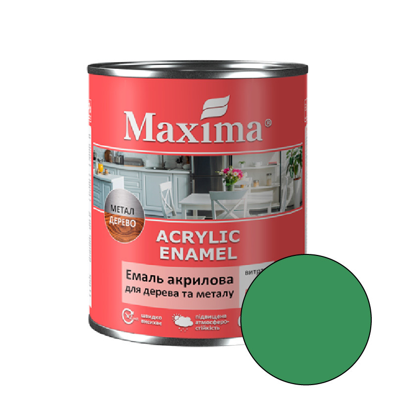 Емаль акрилова для дерева та металу Maxima, весняна трава шовковисто-матовий 0,75л., фото 1