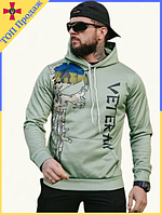 Чоловіче худі Veteran на флісі з принтом Україна | Тепла кофта з капюшоном