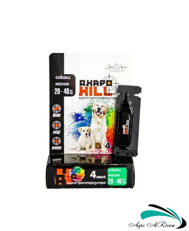 Акарокілл краплі від бліх та кліщів для собак вагою 20-40 кг "ЗооХелс" ампула 4 мл, УкрЗооВетпромпостач