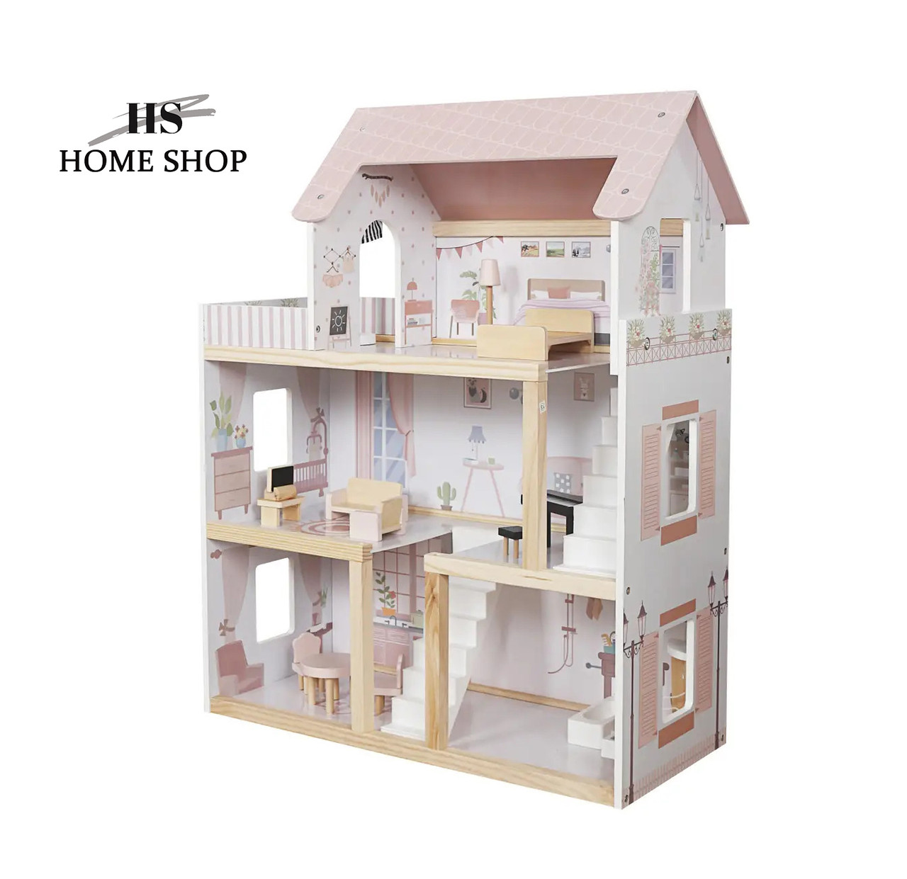 Дерев'яний ляльковий будиночок AVKO Вілла Толедо Pink з меблями