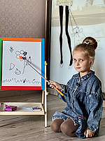 Дерев'яна іграшка Мольберт MD 0897 Маленький художник, дошка двостороння, крейда, маркер, губка, коробка, 36-50-4,5., фото 6