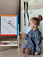 Дерев'яна іграшка Мольберт MD 0897 Маленький художник, дошка двостороння, крейда, маркер, губка, коробка, 36-50-4,5., фото 5