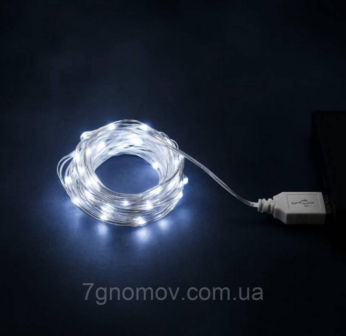 Гірлянда РОСА 20 метрів 200 LED USB біла нитка білий колір арт. USB200L20MWW