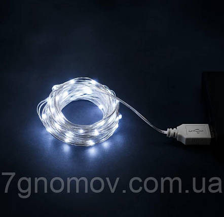 Гірлянда РОСА 20 метрів 200 LED USB біла нитка білий колір арт. USB200L20MWW, фото 1