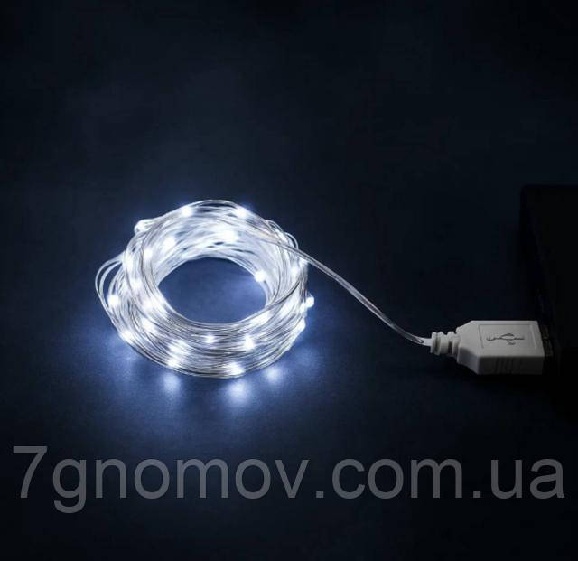 Гірлянда РОСА 20 метрів 200 LED USB біла нитка білий колір арт. USB200L20MWW