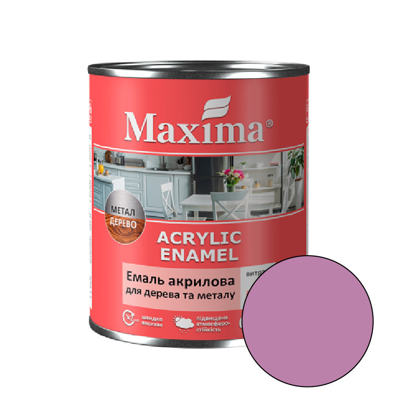 Емаль акрилова для дерева та металу Maxima, лаванда шовковисто-матовий 0,75л., фото 1