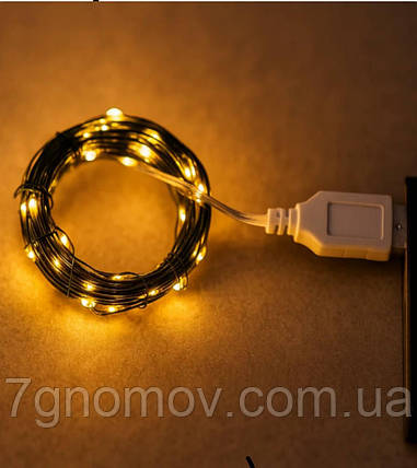 Гірлянда РОСА 20 метрів 200 LED USB зелена нитка жовтий колір арт. USB200L20MGY, фото 1